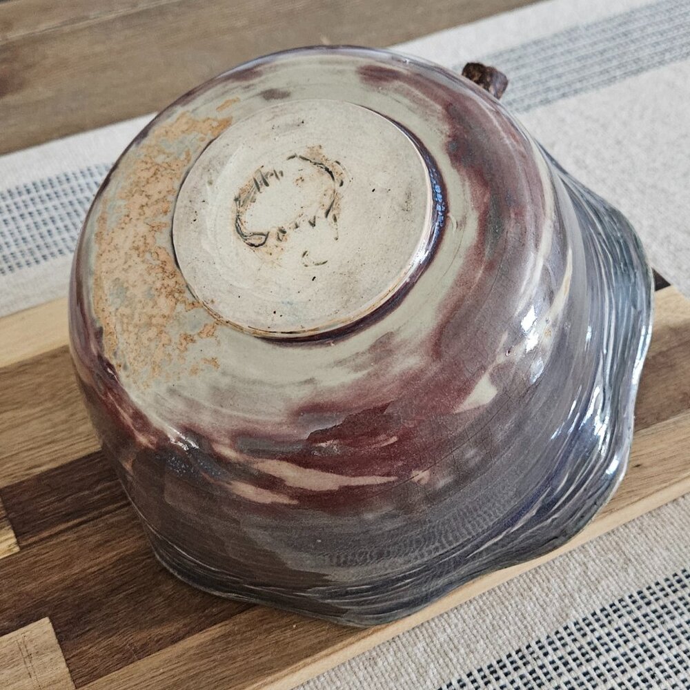 Blue & Purple, signed studio pottery, handmade bowl - Picture 4 of 9